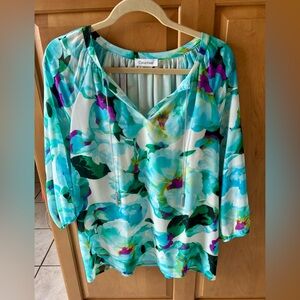 Calvin Klein Women's Floral Blouse - Teal and Purple, L